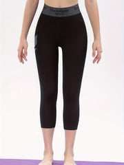 High Elastic Seamless Shaping Calf Length Leggings with Pockets