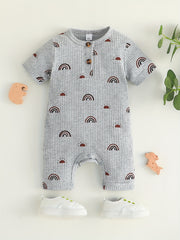 Boys Girls Cartoon Print Romper Jumpsuit Unisex Baby Clothes