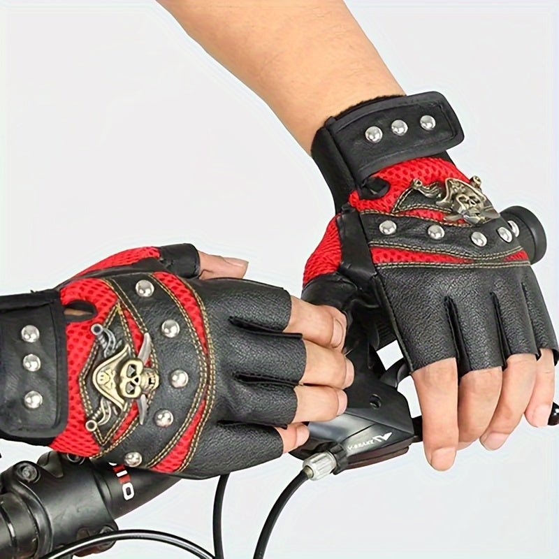 Leather Pirate Gloves Half Finger Cycling Sports Gloves