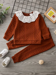 Girls Lace Trim Long Sleeve Sweatshirt & Jogger Pants Set