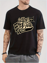 Solid Cotton Retro Letter Print Men's Graphic Crew Neck T shirt