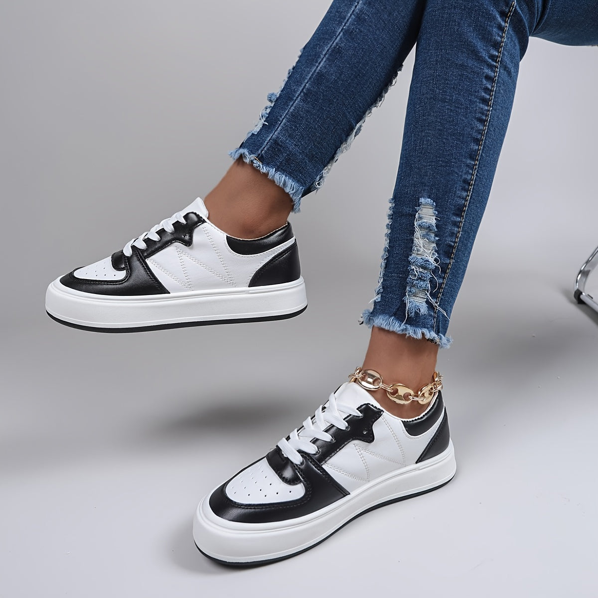 Women's Colorblock Platform Skate Shoes Breathable Low Top Sneakers