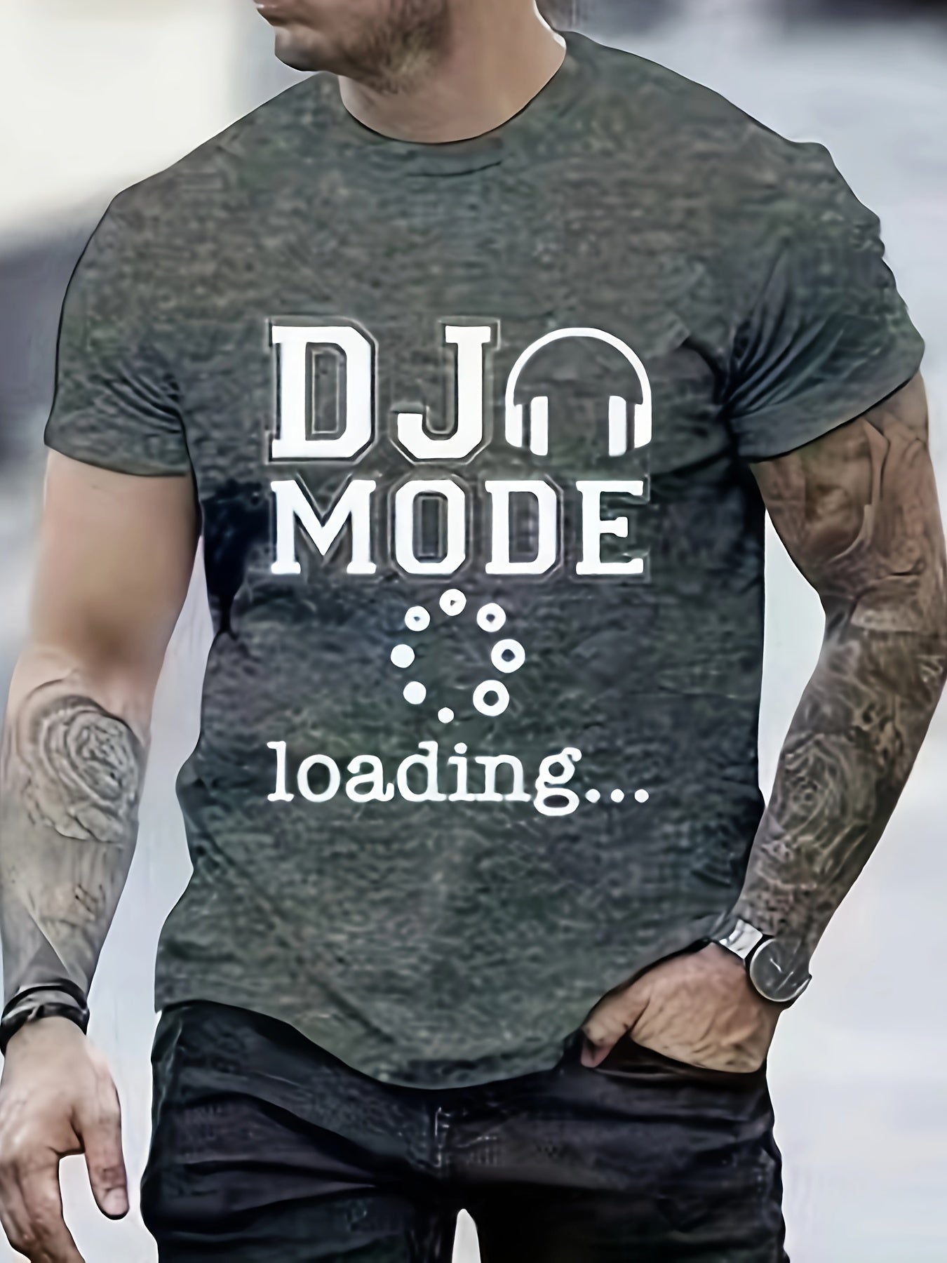 DJ MODE Pattern Print Men's Short Sleeve Comfy T-shirt Graphic Tee