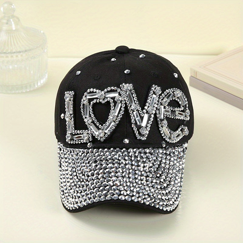 LOVE Rhinestone Decor Baseball Cap Sun Hats Adjustable Golf Dad Hats For Women