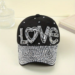 LOVE Rhinestone Decor Baseball Cap Sun Hats Adjustable Golf Dad Hats For Women