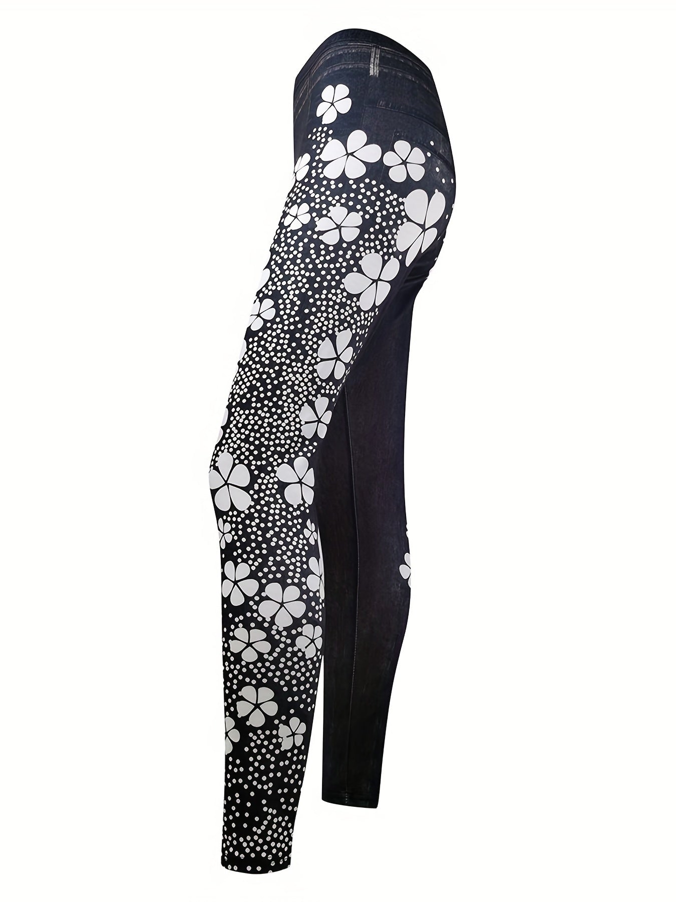Denim Flower Print Sports Leggings High Waist Yoga Pants