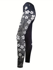 Denim Flower Print Sports Leggings High Waist Yoga Pants