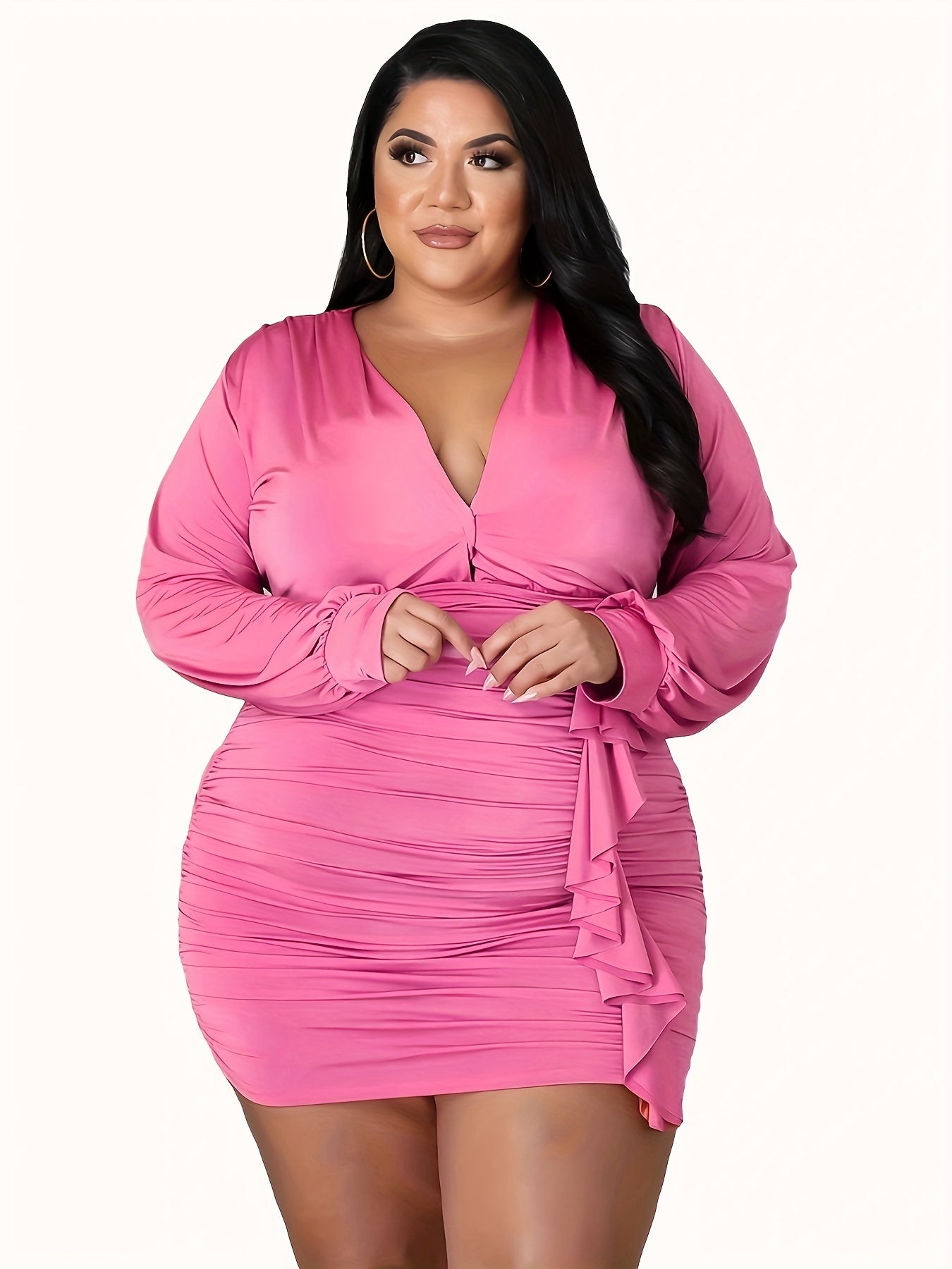 Women's Bodycon Midi Dress With Ruffle Trim
