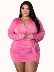 Women's Bodycon Midi Dress With Ruffle Trim