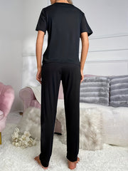 Bear Print Pajama Set Short Sleeve Crew Neck Top & Pants