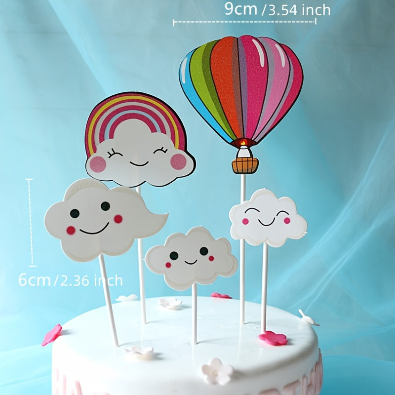 5pcs Colorful Hot Air Balloons Birthday Cake Decoration