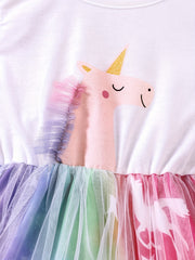 Toddler Girls Unicorn Ruffled Sleeveless Mesh Dress Kids Summer Clothes