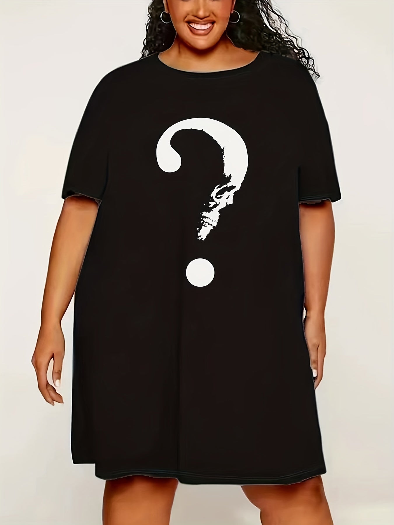 Skull & Mask Print Short Sleeve Round Neck Tee Nightdress