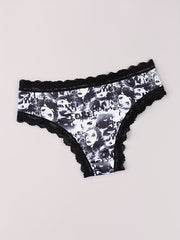 3 Pack Plus Size Gothic Panties Set Women's Plus Skull & Eyeball Sun Print Lace