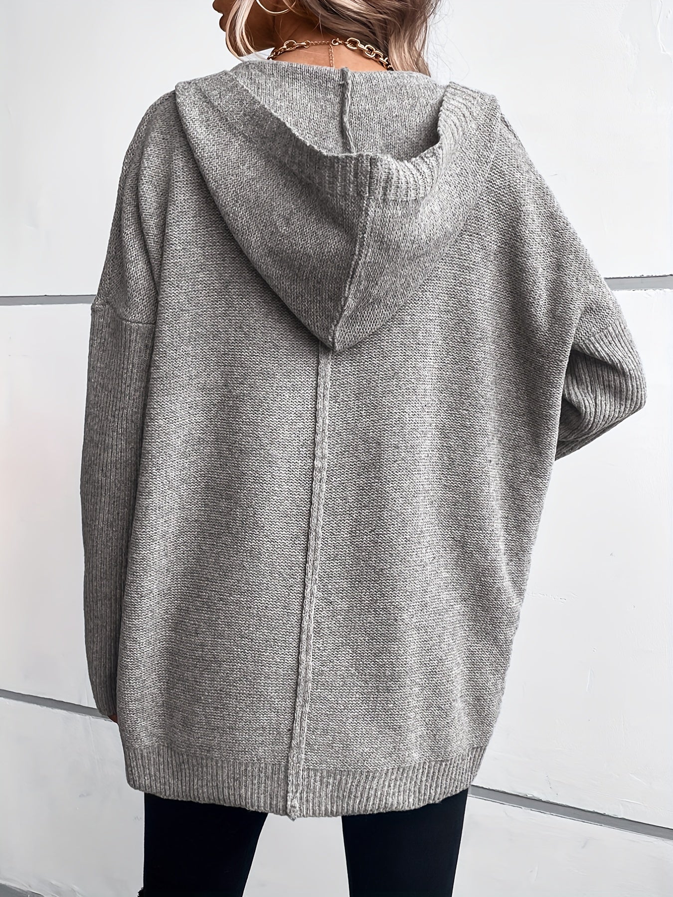 Hooded Cardigan Batwing Sleeve Mid Length Women's Casual Cardigan