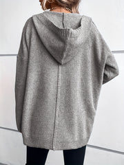 Hooded Cardigan Batwing Sleeve Mid Length Women's Casual Cardigan