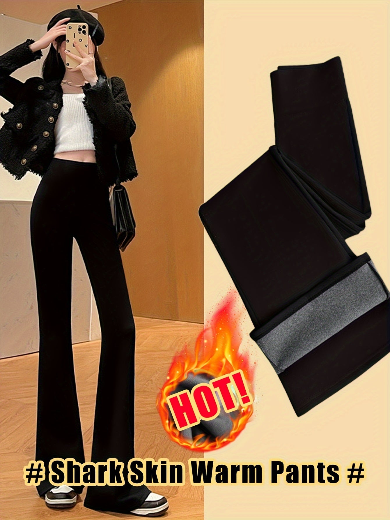 Warm Plus Velvet Flared Pants High Elasticity Women's Clothing