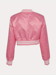 Embroidered Jacket Baseball Collar Crop Top
