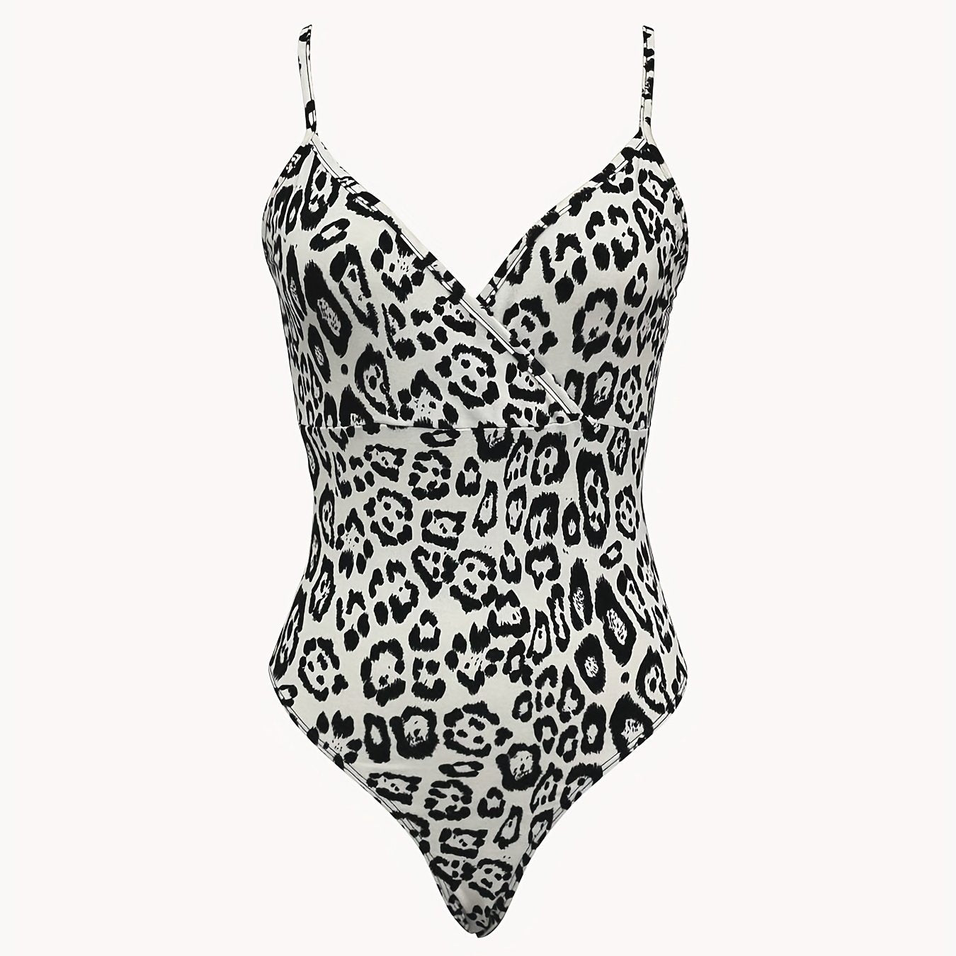 Leopard Print V neck Cami Bodysuit Sexy One Piece Bodysuit