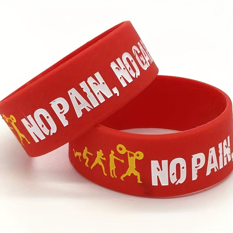 4 Pcs No Pains No Gains Inspirational Silicone Bracelet Wide Rubber Wristband