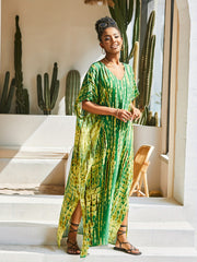 Tie Dye Striped V Neck Bat Sleeve Beach Cover Up Dress