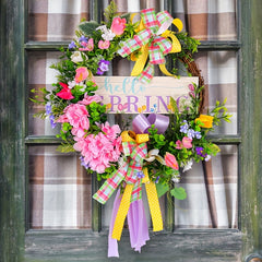 Spring Withered Branch Wooden Sign Flower Wreath Christmas Hanging Decorations