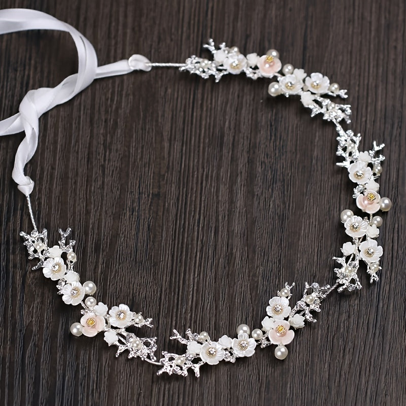 Flower Pearl Headband Daisy Headpiece With Ribbon Hair Band