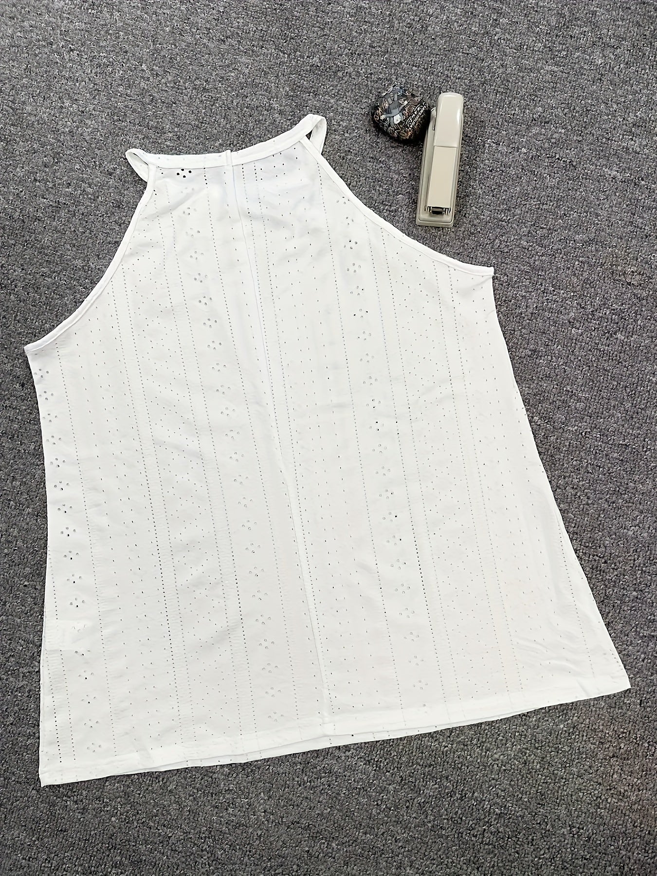 Eyelet Solid Halter Top Sleeveless Summer Top