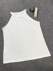 Eyelet Solid Halter Top Sleeveless Summer Top