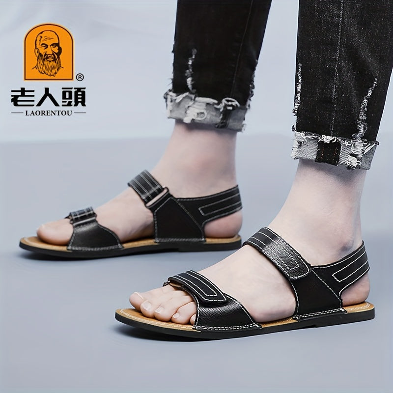 Men's Leather Outdoor Sandals Hook And Loop Fastener