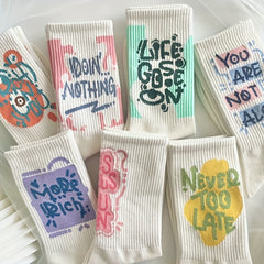 7 Pairs Letter Print Socks Comfy & Breathable Mid Tube Socks Women's Stockings