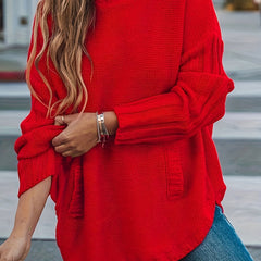 Casual Sweater Women's Plus Solid Long Sleeve High Neck Jumper