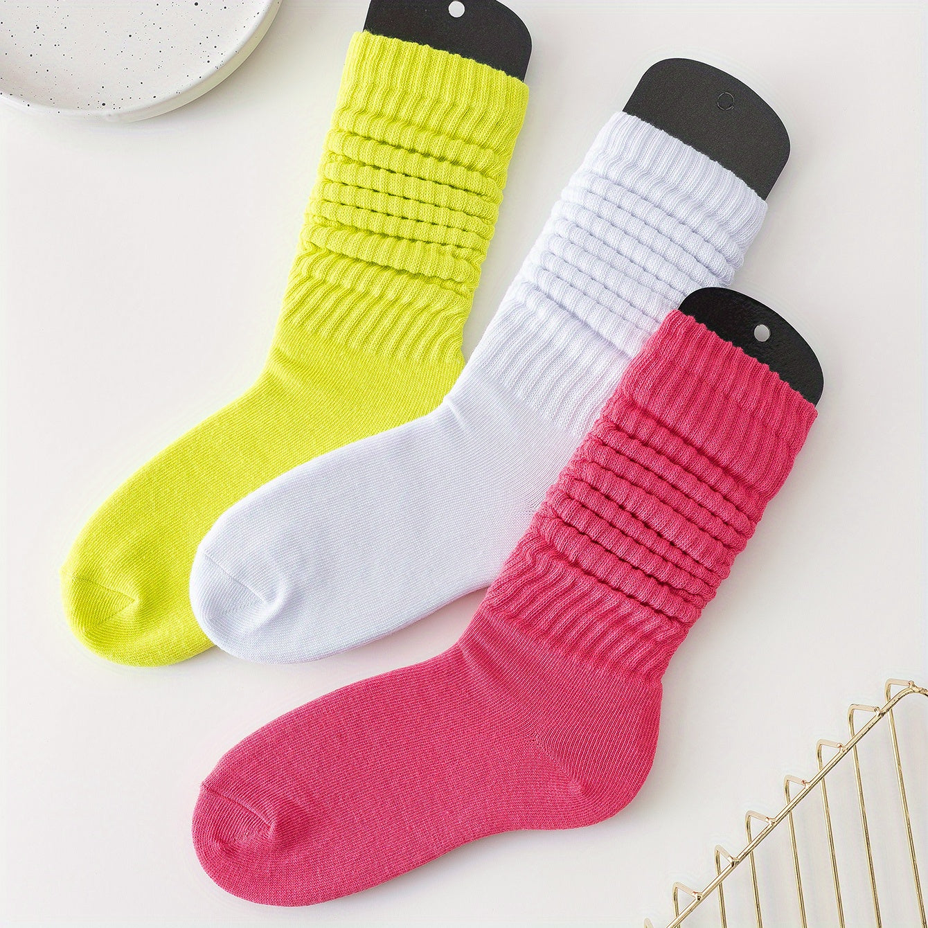 3 Pairs Slouch Crew Socks Cozy & Breathable Women's Stockings