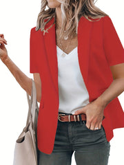 Short Sleeve Open Front Blazer Casual Lapel Summer Women's Clothing
