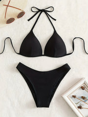 Push Up 2 Piece Set Bikini Triangle V Neck Tie Back Swimsuit