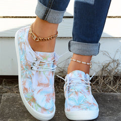 Women's Colorful Coconut Tree Pattern Boat Shoes Lace Up Anti Slip Flat Shoes