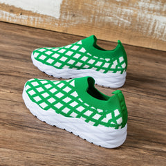 Women's Green Plaid Chunky Sneakers Lightweight Outdoor Sport Shoes