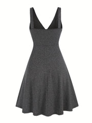 Casual Tank Dress Women's Plus Solid Surplice Neck Metal Decor Dress