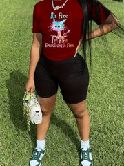 Cartoon Cat Tee & Shorts Set
