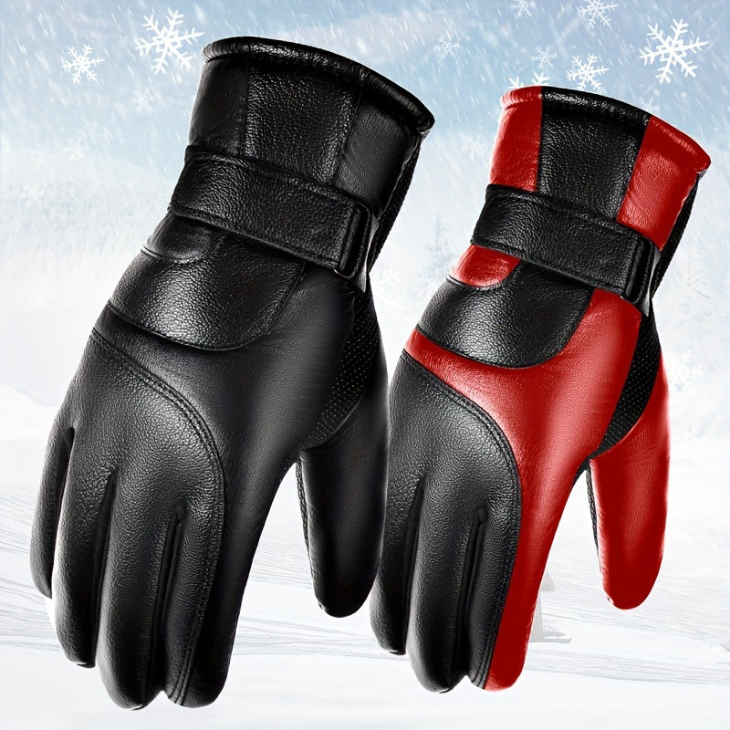 Men's Waterproof Touch Screen Leather Gloves Winter Thick Cotton Plush