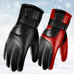 Men's Waterproof Touch Screen Leather Gloves Winter Thick Cotton Plush