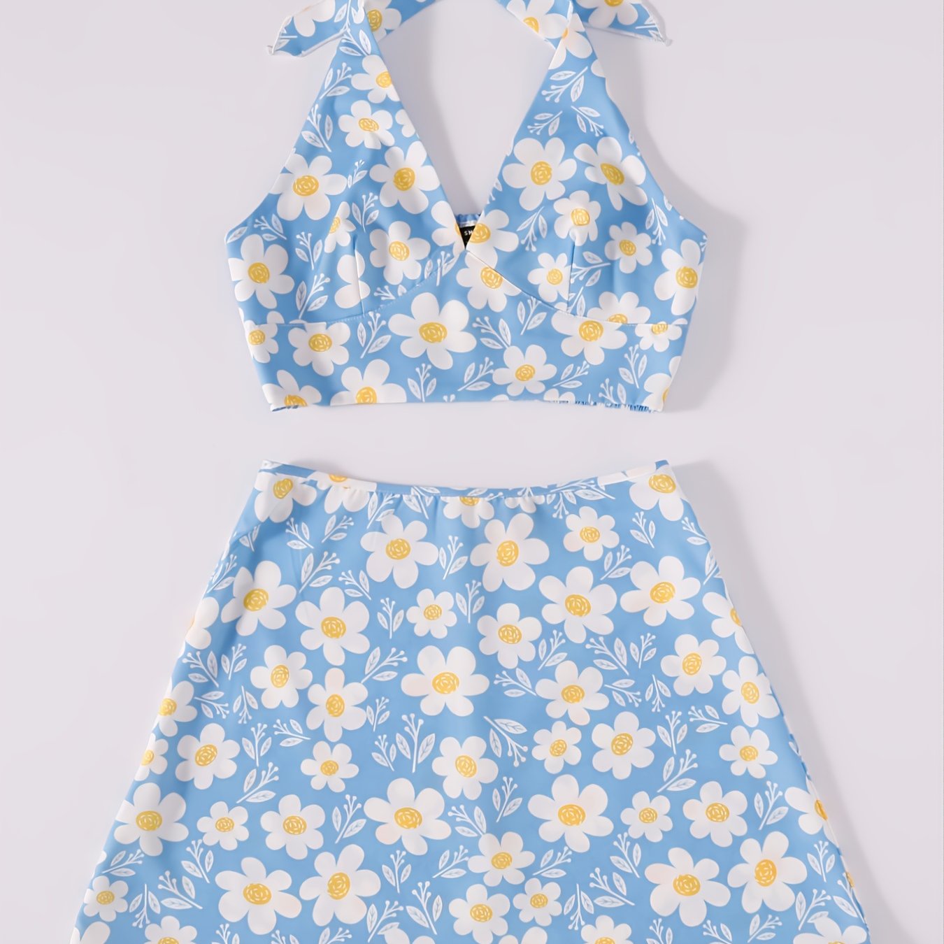Floral Print Cami Tops & High Waist Vacation Skirts Set