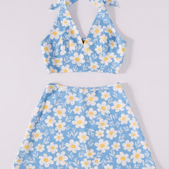 Floral Print Cami Tops & High Waist Vacation Skirts Set