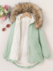 Girls Winter Fleece Hooded Jacket Coat with Drawstring Waist