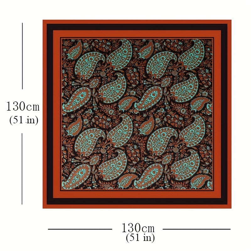 Large Paisley Print Square Scarf Vintage Satin Shawl Boho Head Scarf