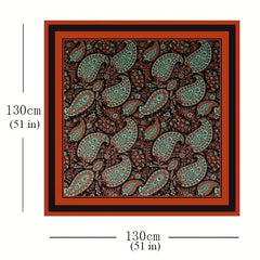 Large Paisley Print Square Scarf Vintage Satin Shawl Boho Head Scarf