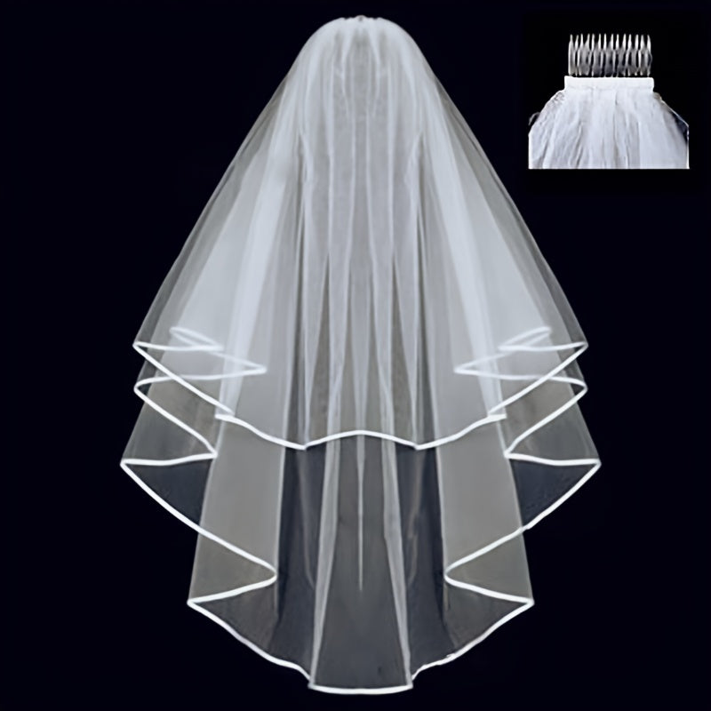 Minimalist Bridal Veil with Hair Comb Non Slip Mesh Headwear