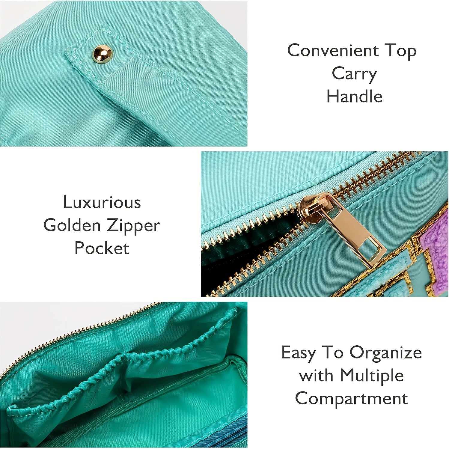 Large Capacity Travel Cosmetic Bag For Women Letter Patch Makeup Bag Waterproof