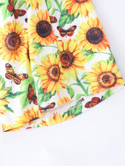 Girls Sunflower Print Cami Romper Jumpsuit Flare Leg Pants Overalls Kids Summer