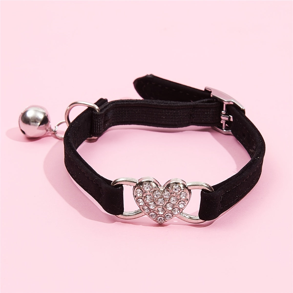 Stylish Rhinestone Heart Pet Collar with Bell - Safe and Adorable Accessory